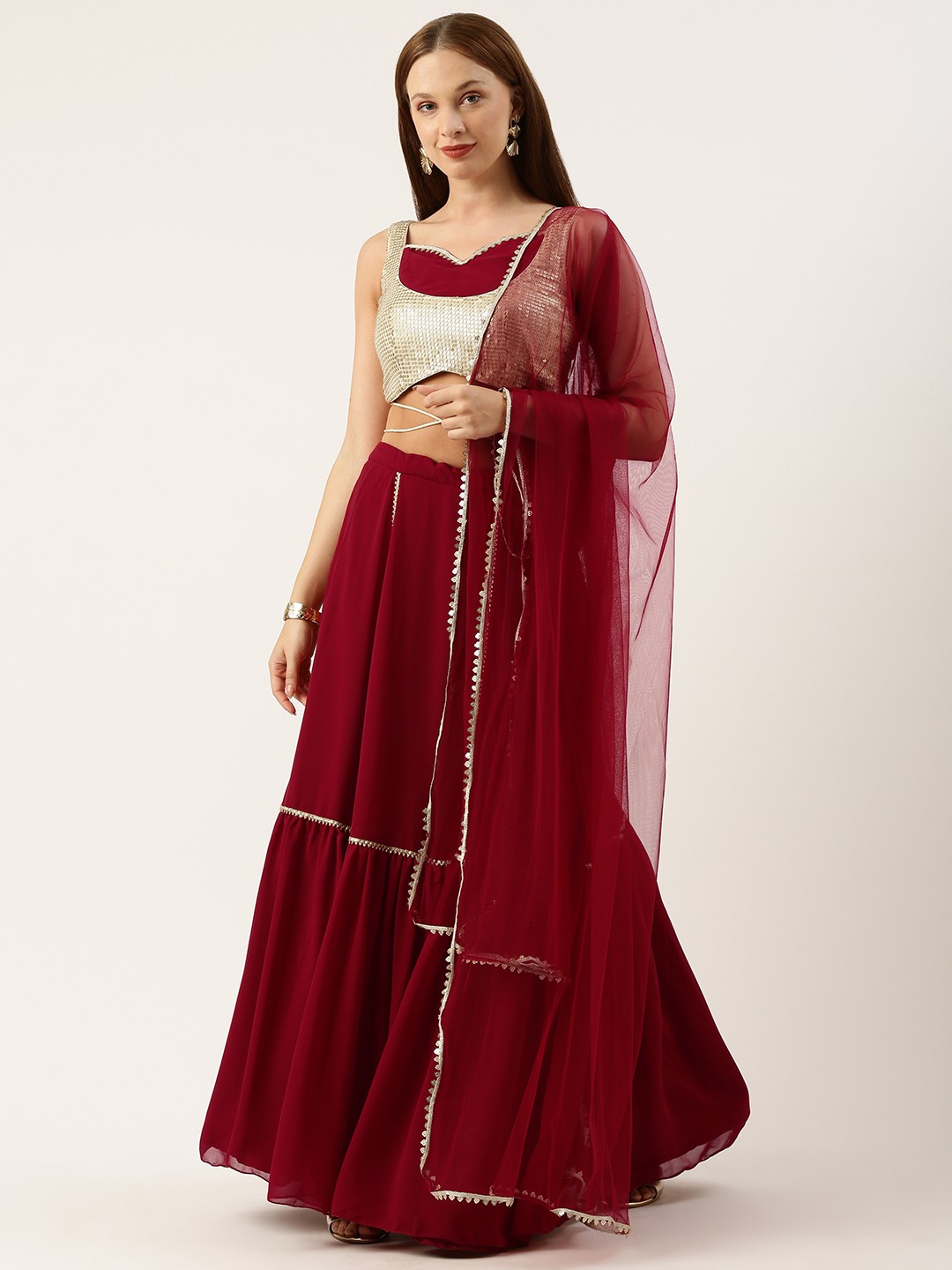 

Ethnovog Embellished Sequinned Ready to Wear Lehenga & Blouse With Dupatta, Grey