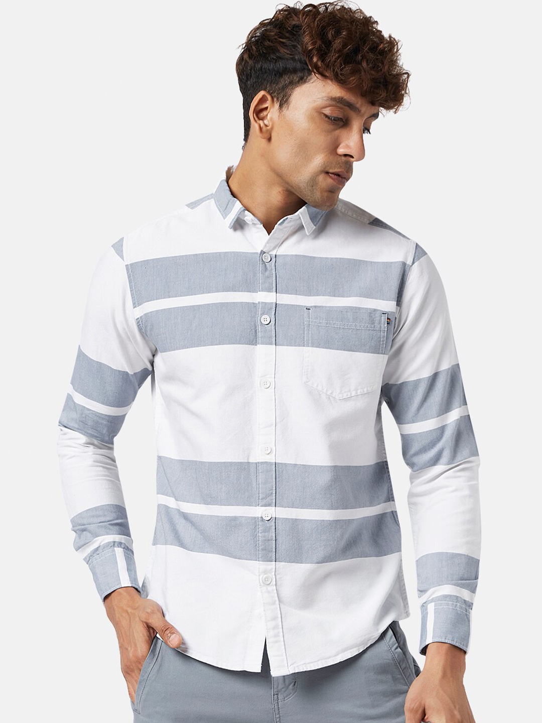 

Urban Ranger by pantaloons Slim Fit Horizontal Striped Cotton Casual Shirt, White