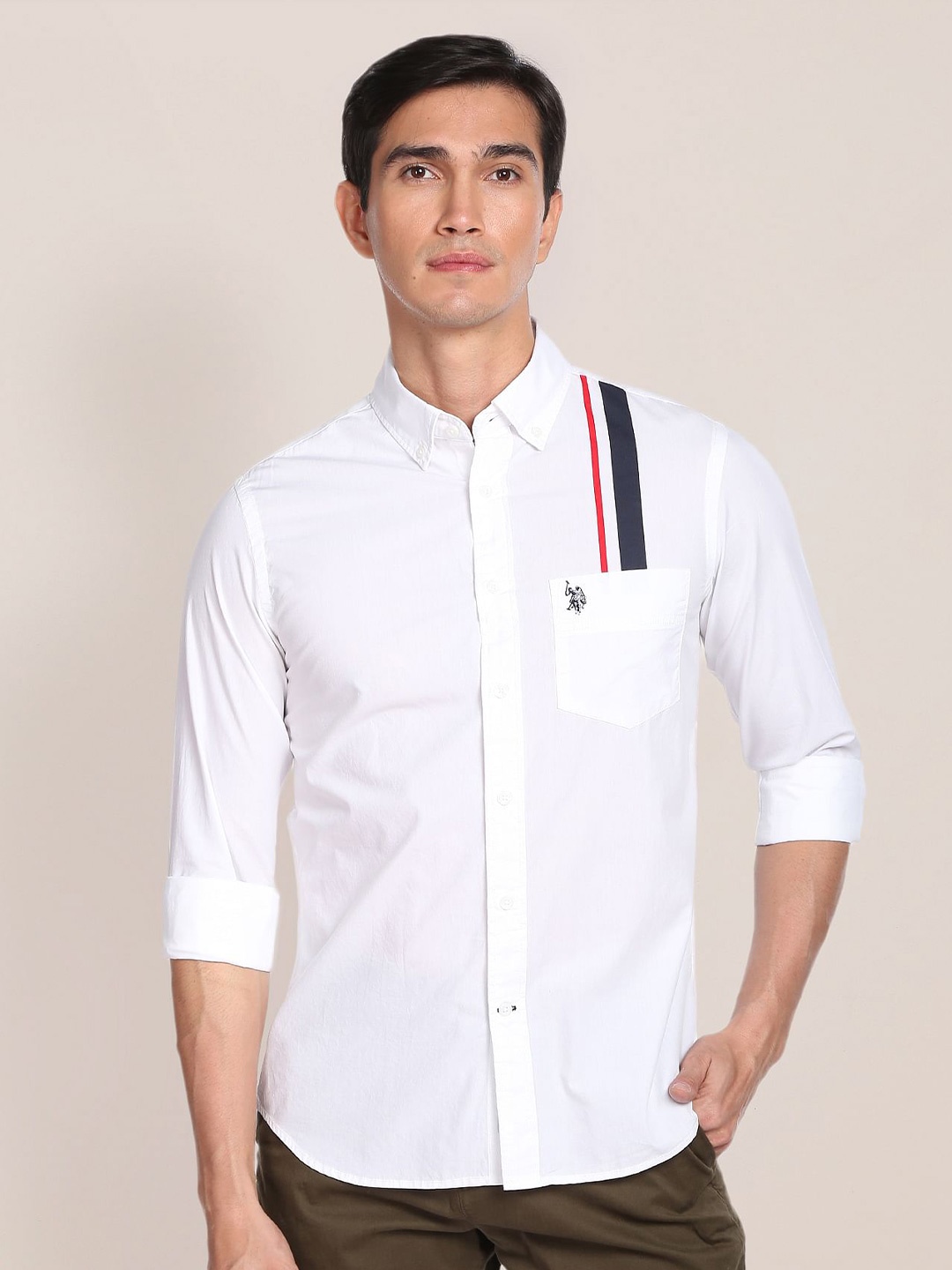 

U.S. Polo Assn. Engineered Stripe Cotton Casual Shirt, White