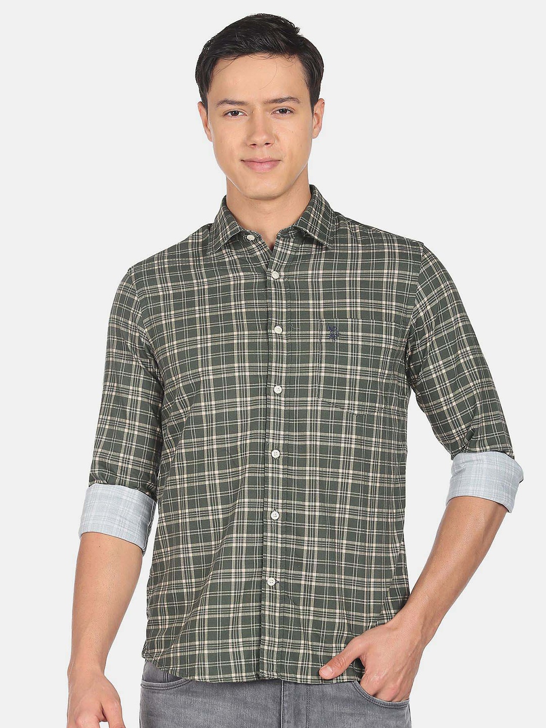 

U.S. Polo Assn. Tartan Checked Pure Cotton Casual Shirt, Olive