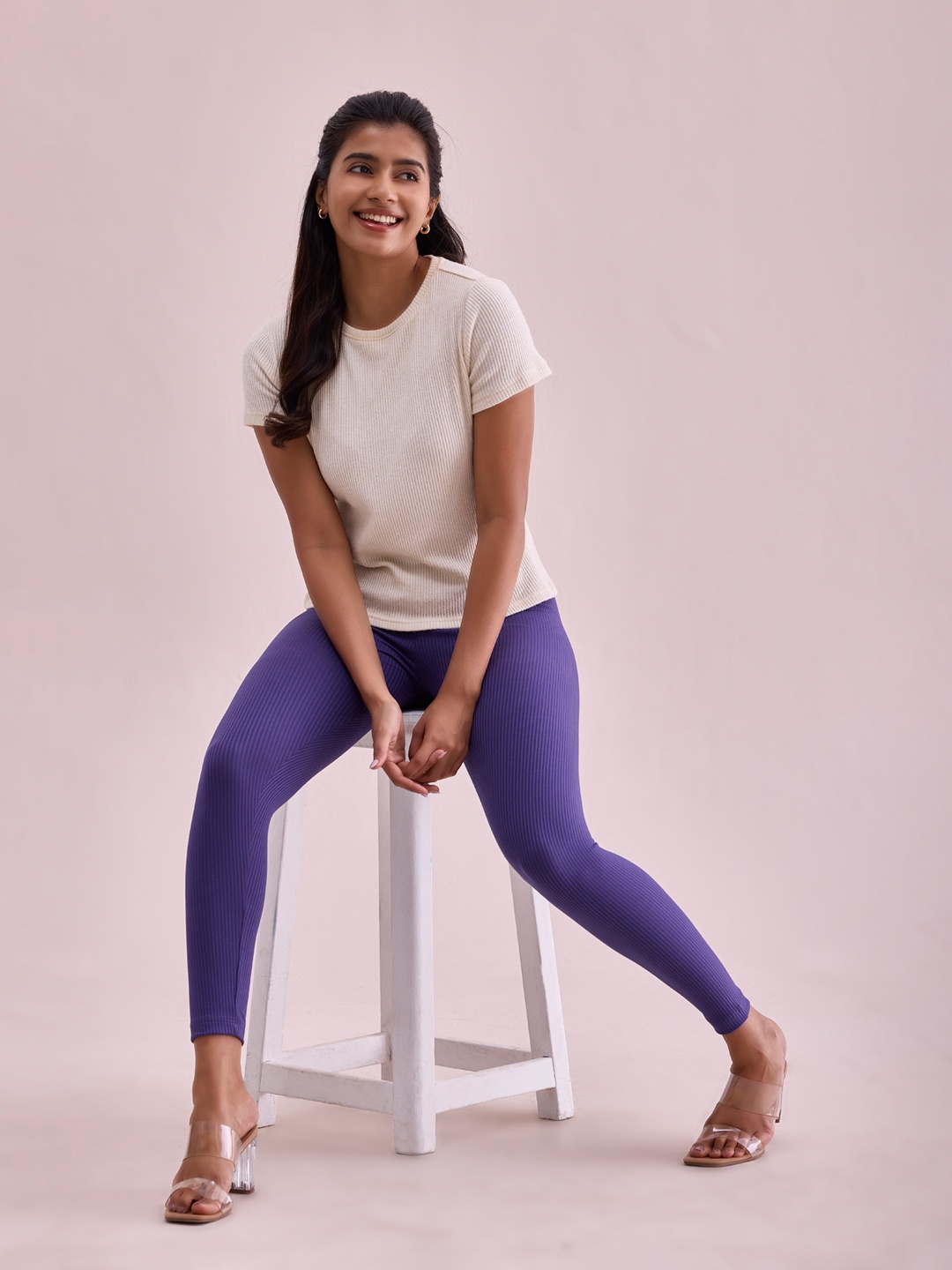 

Go Colors Women Mid-Rise Ribbed Tights, Purple