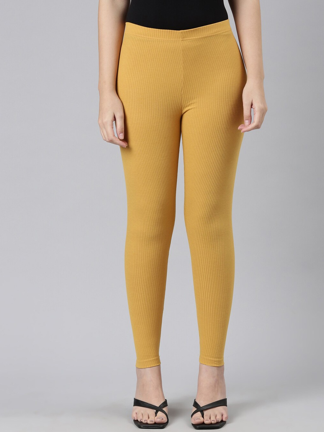 

Go Colors Ribbed Slim-Fit Ankle-Length Leggings, Yellow