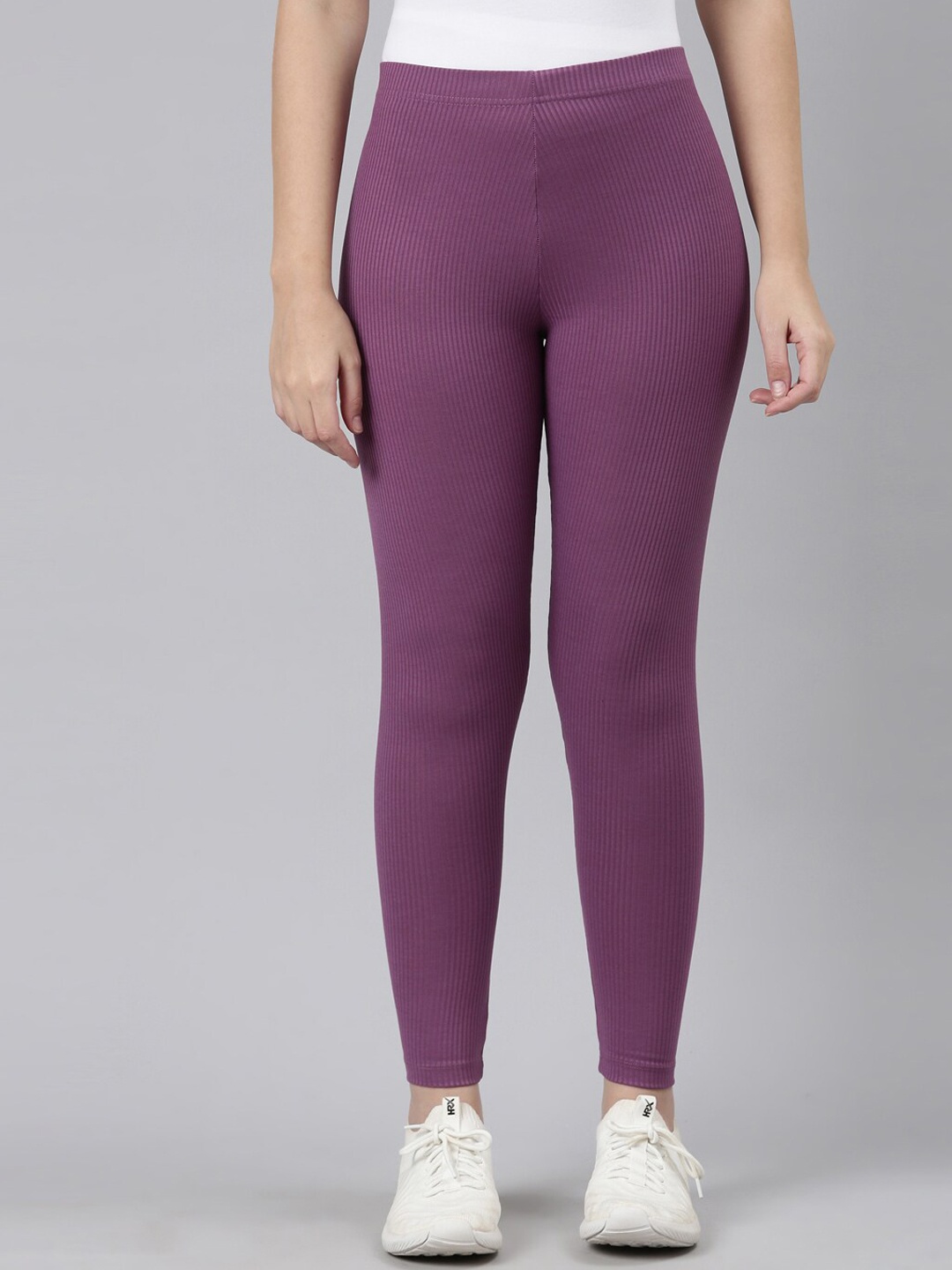 

Go Colors Women Mid-Rise Ribbed Tights, Purple