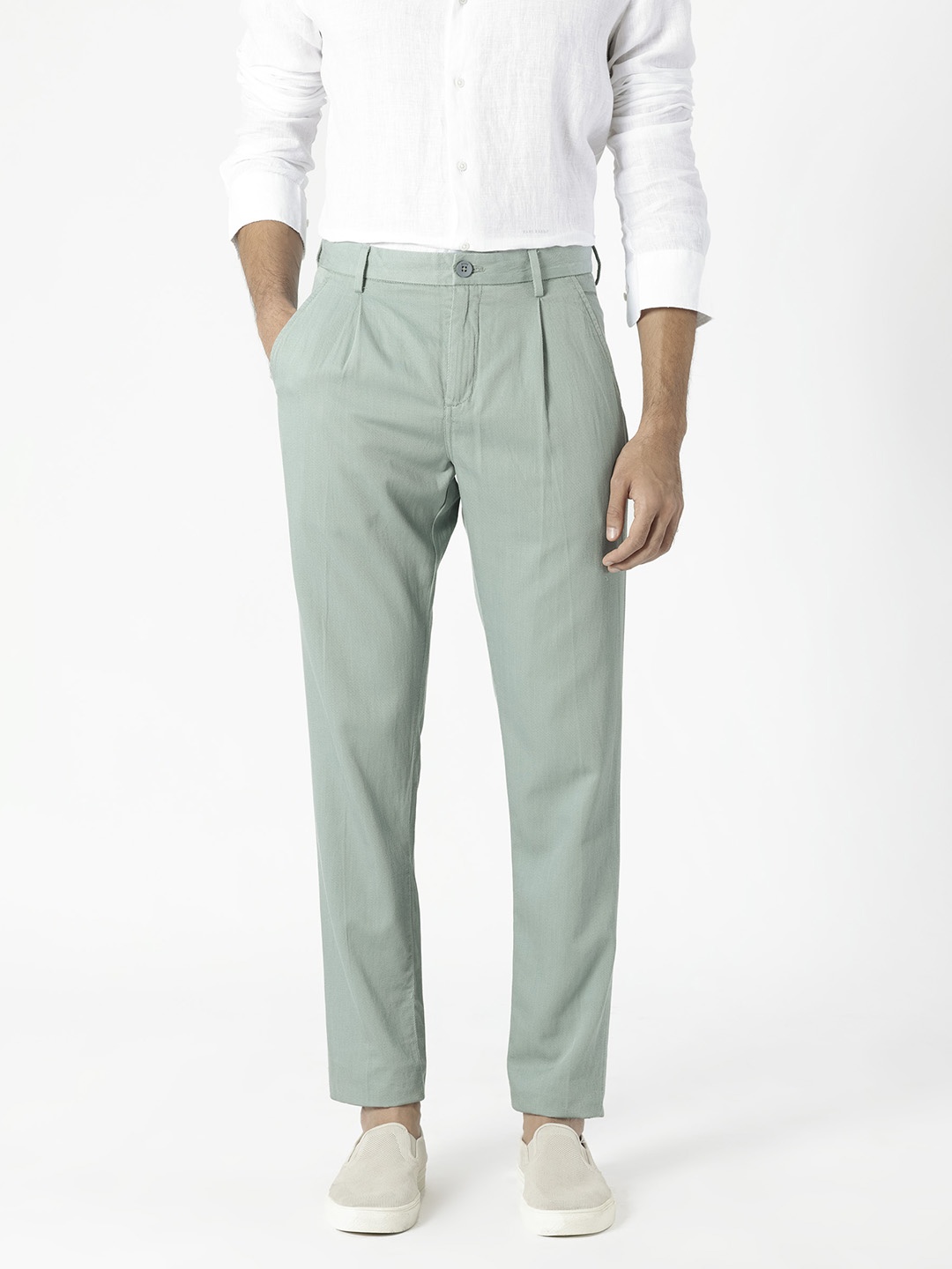 

RARE RABBIT Men Lyte Mid-Rise Slim Fit Cotton Trouser, Sea green