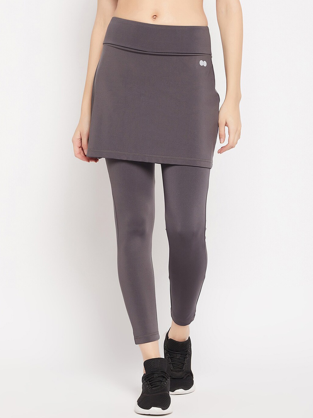 

Clovia Snug-Fit High Rise Active Skirt Rapid Dry with Attached Tights, Grey