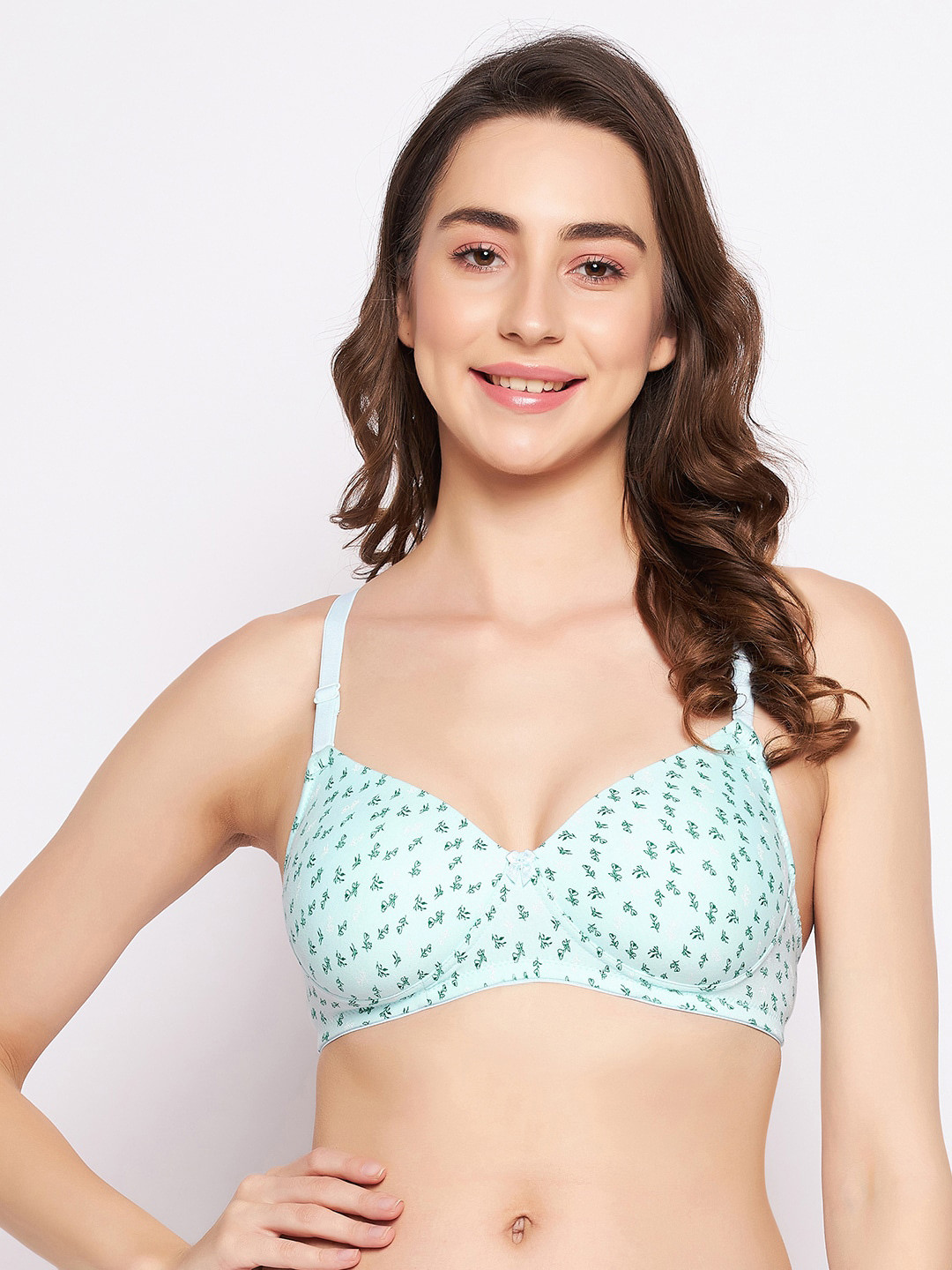 

Clovia Padded Non-Wired Full Cup Floral Printed T-shirt Bra, Blue