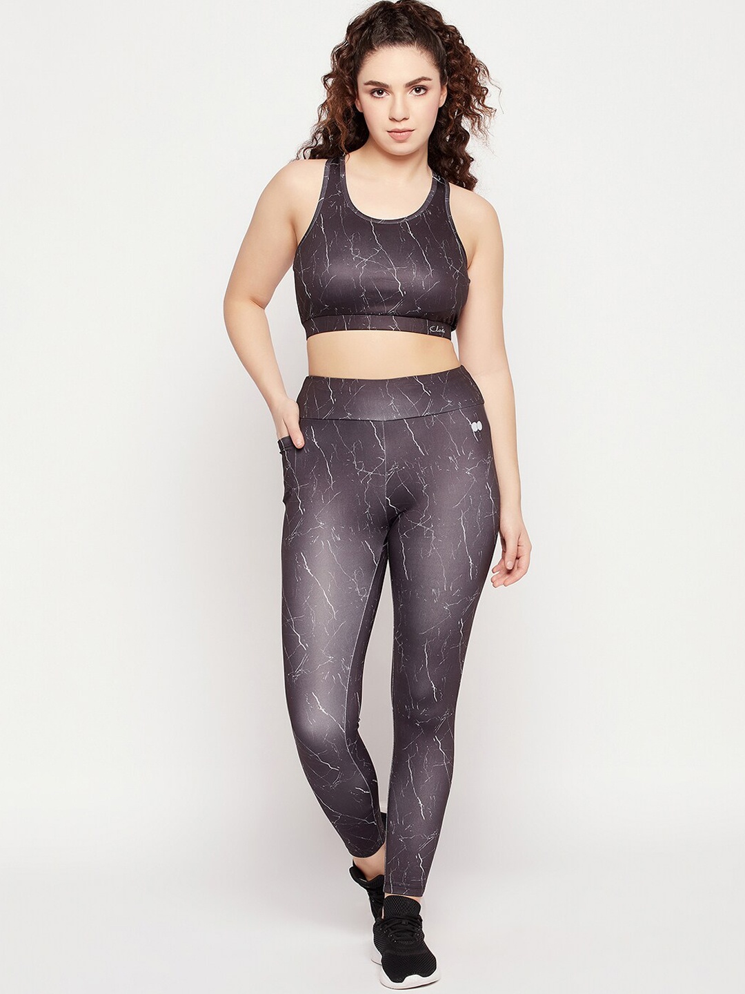 

Clovia Medium Impact Padded Anti Static Bra & Tights Sports Tracksuit, Charcoal