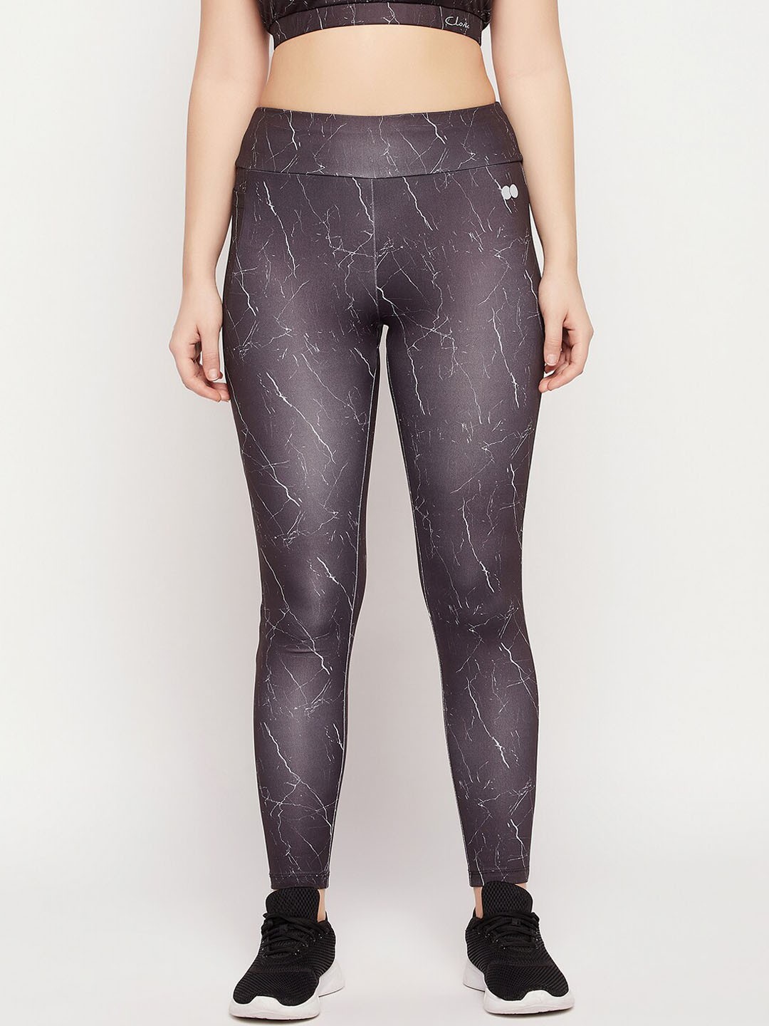 

Clovia Abstract Printed High-Rise Snug Fit Rapid Dry Tights, Grey