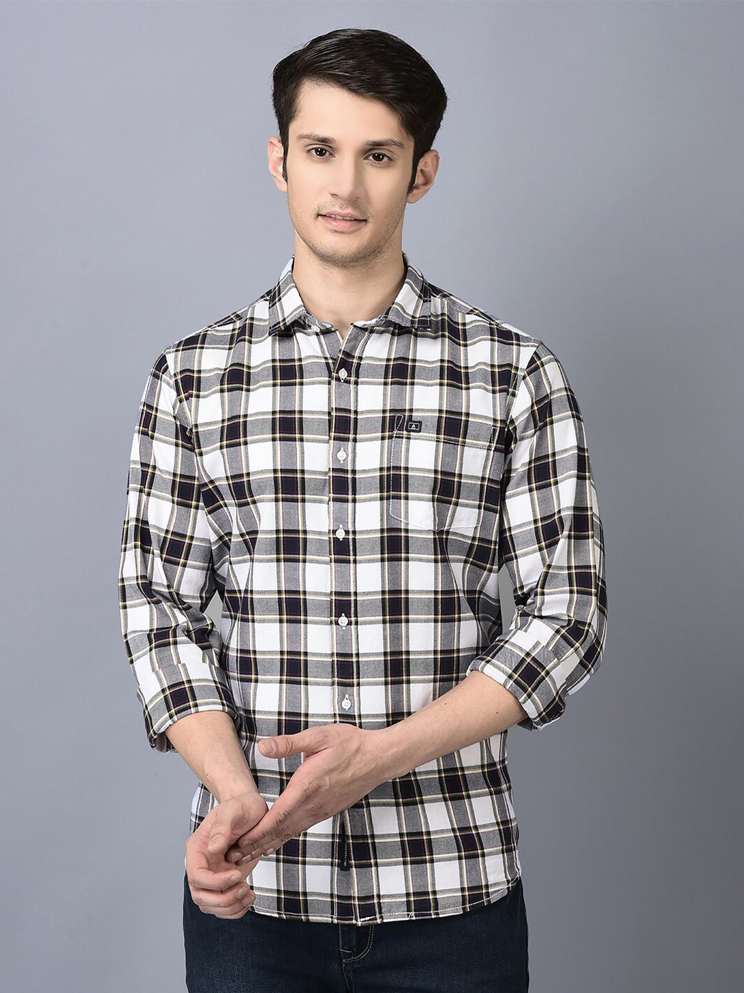 

CANOE Smart Tartan Checked Pure Cotton Casual Shirt, White