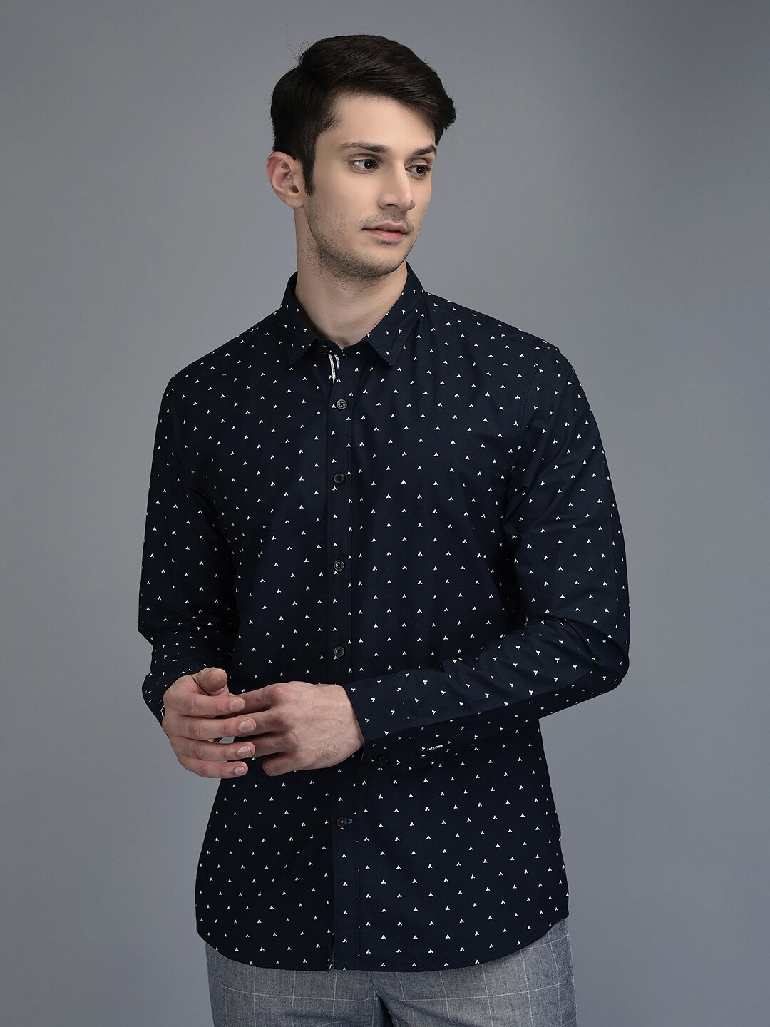 

CANOE Smart Micro Ditsy Printed Pure Cotton Casual Shirt, Navy blue