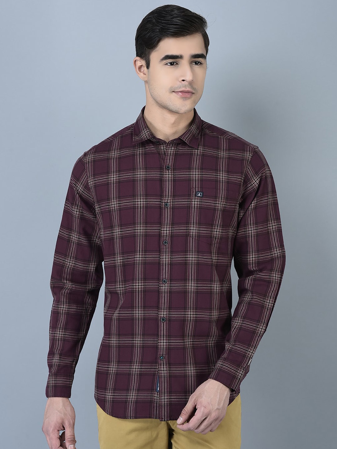 

CANOE Smart Tartan Checked Pure Cotton Casual Shirt, Burgundy