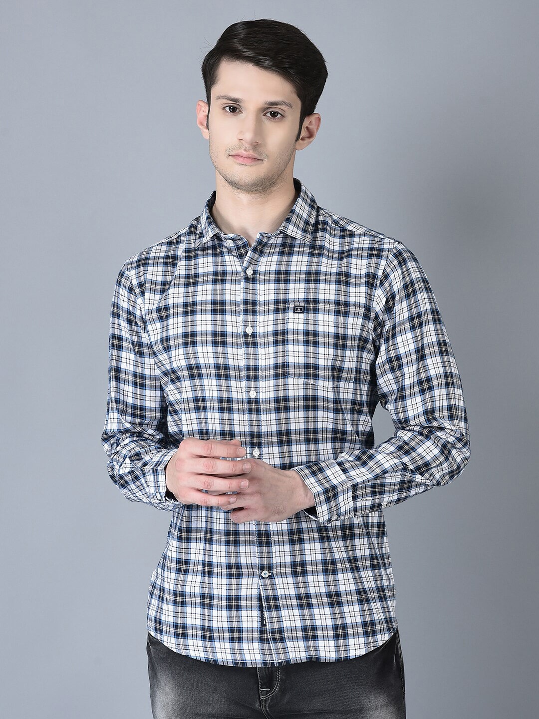 

CANOE Smart Tartan Checked Pure Cotton Casual Shirt, Navy blue