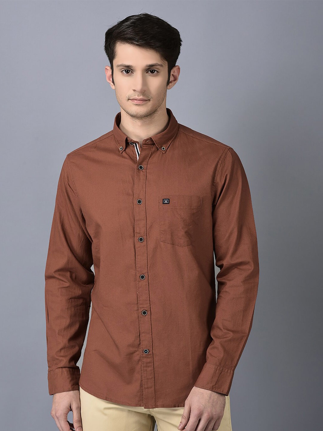 

CANOE Smart Spread Collar Pure Cotton Casual Shirt, Brown