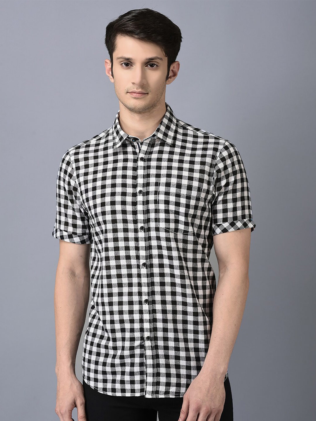 

CANOE Smart Gingham Checked Pure Cotton Casual Shirt, Black