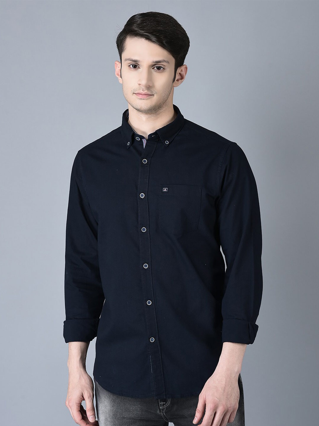 

CANOE Smart Button-Down Collar Pure Cotton Casual Shirt, Navy blue