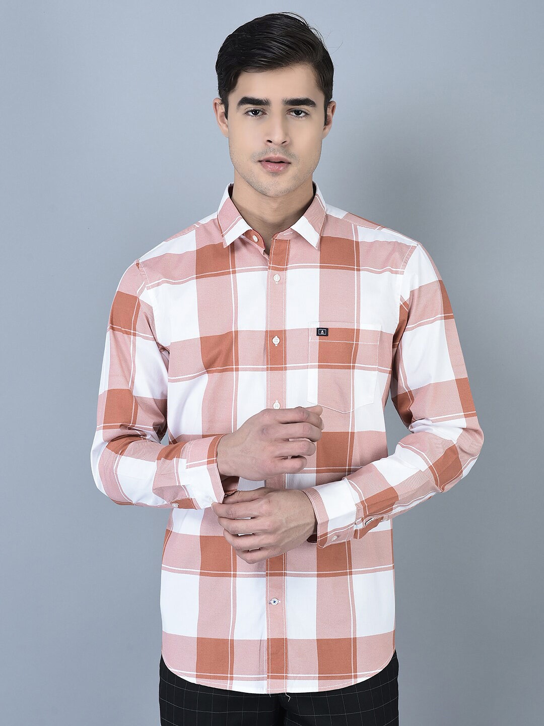 

CANOE Smart Gingham Checked Pure Cotton Casual Shirt, Rust