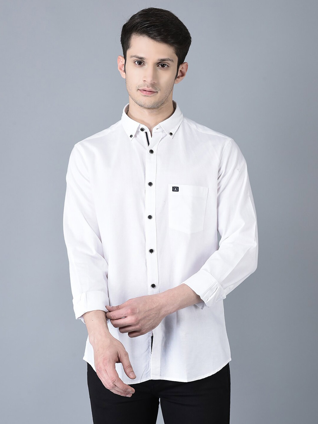 

CANOE Smart Spread Collar Pure Cotton Casual Shirt, White