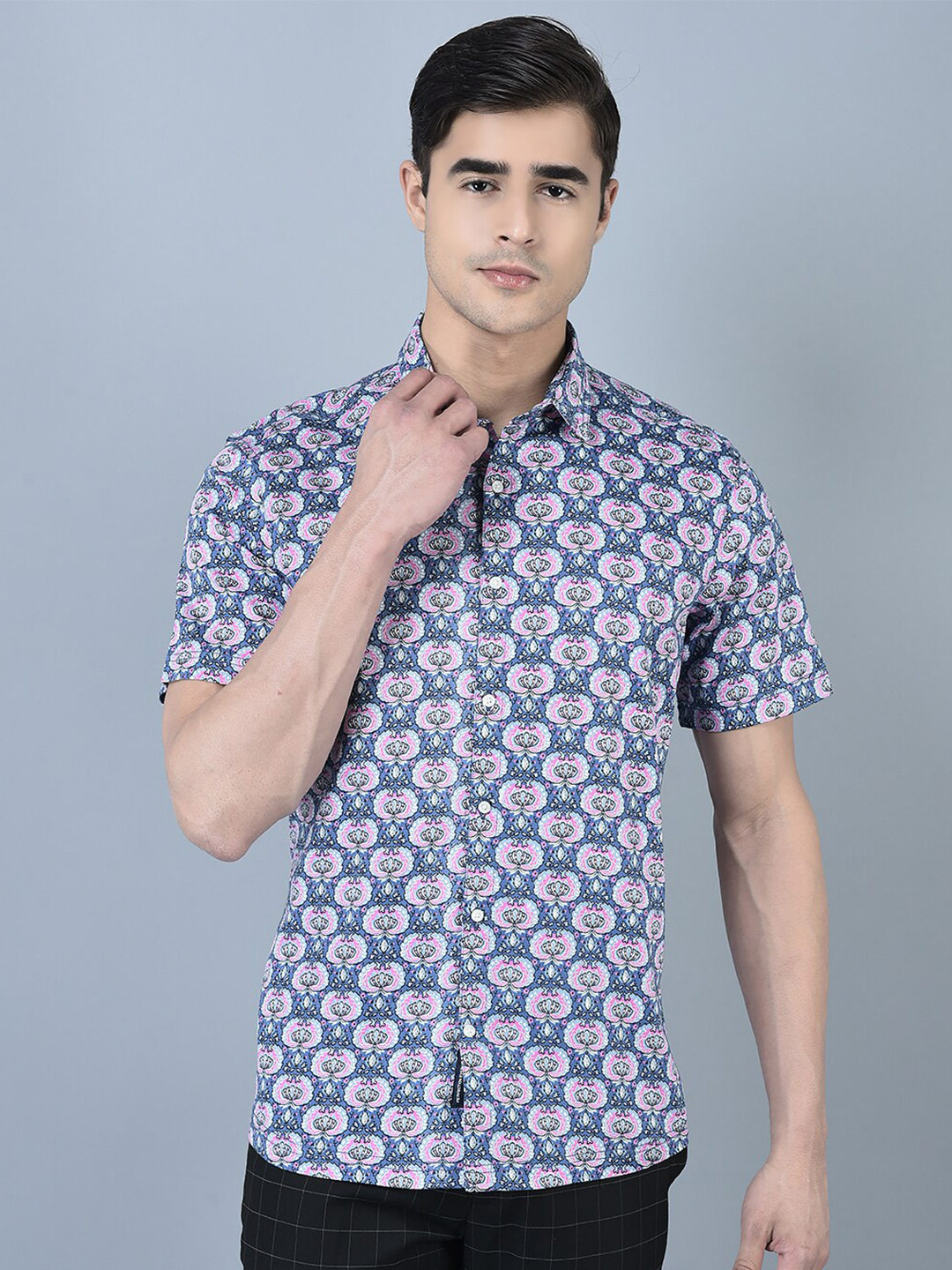 

CANOE Smart Floral Printed Pure Cotton Casual Shirt, Blue