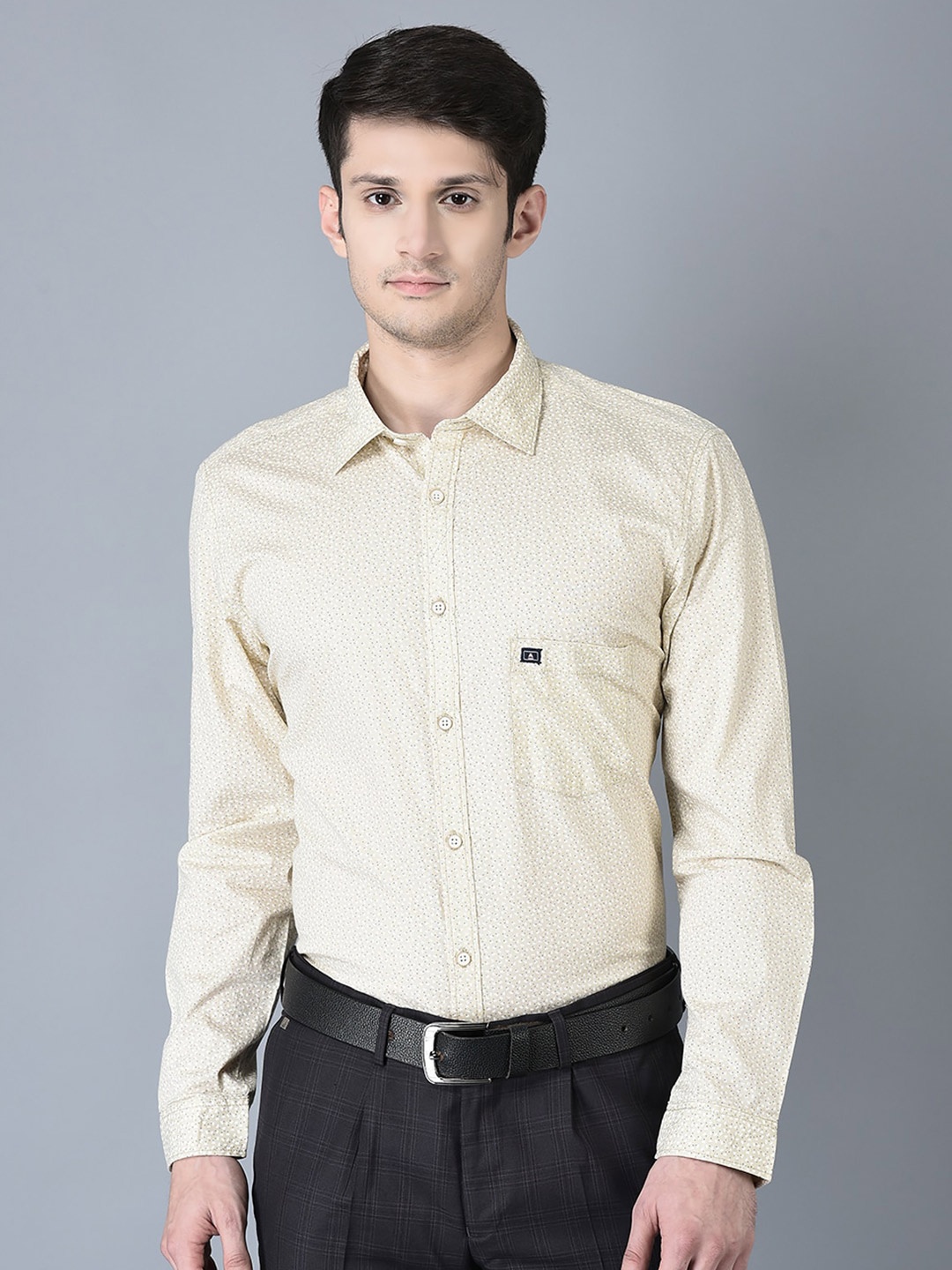 

CANOE Smart Micro Ditsy Printed Pure Cotton Formal Shirt, Beige