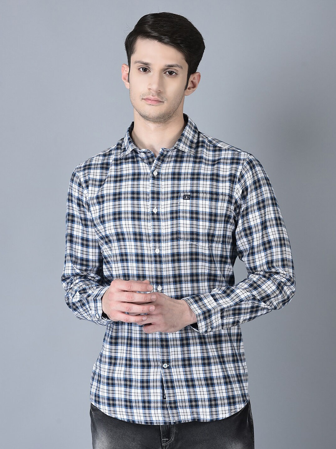 

CANOE Smart Tartan Checked Pure Cotton Casual Shirt, Navy blue