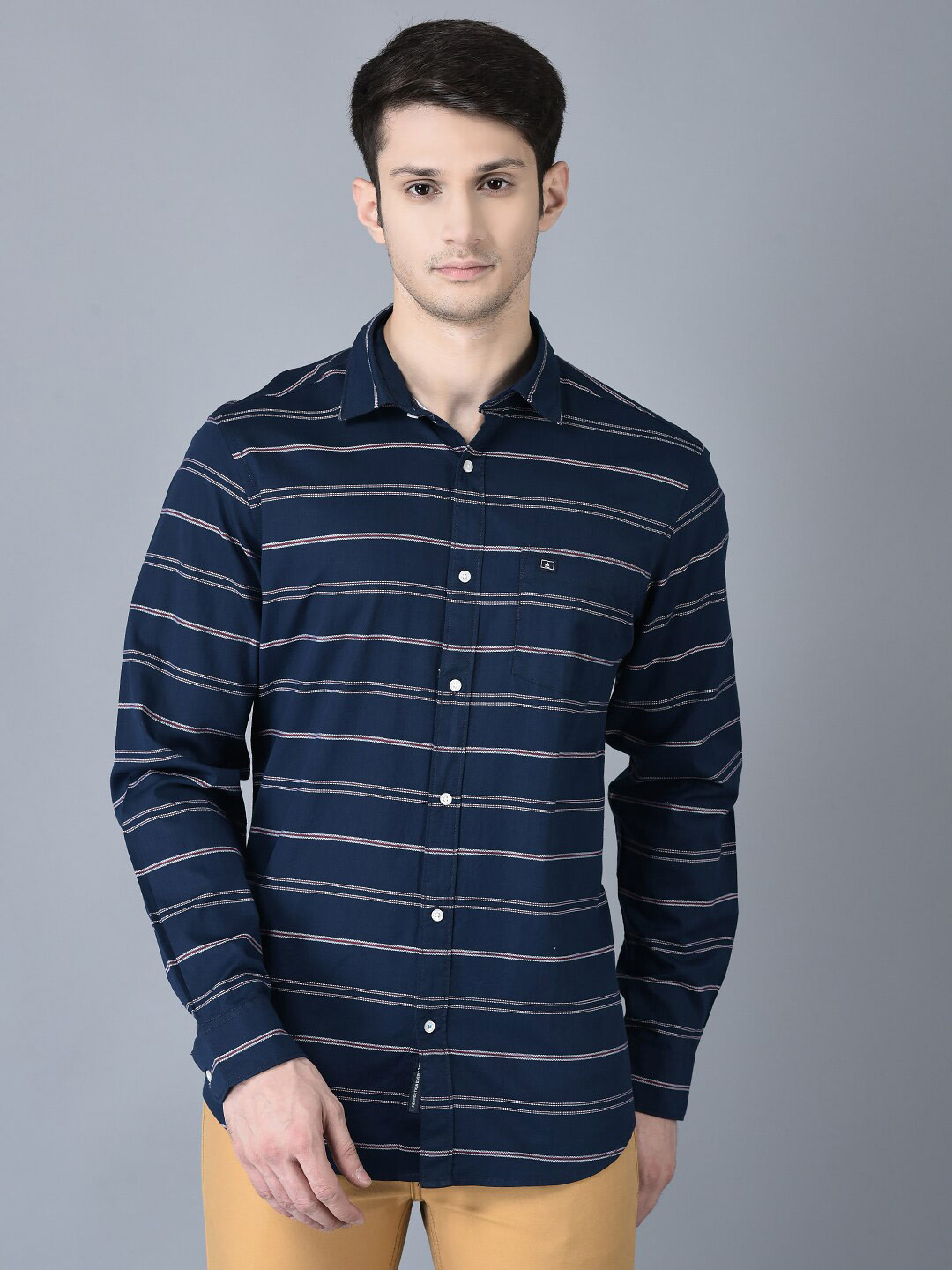 

CANOE Striped Long Sleeves Pure Cotton Casual Shirt, Blue