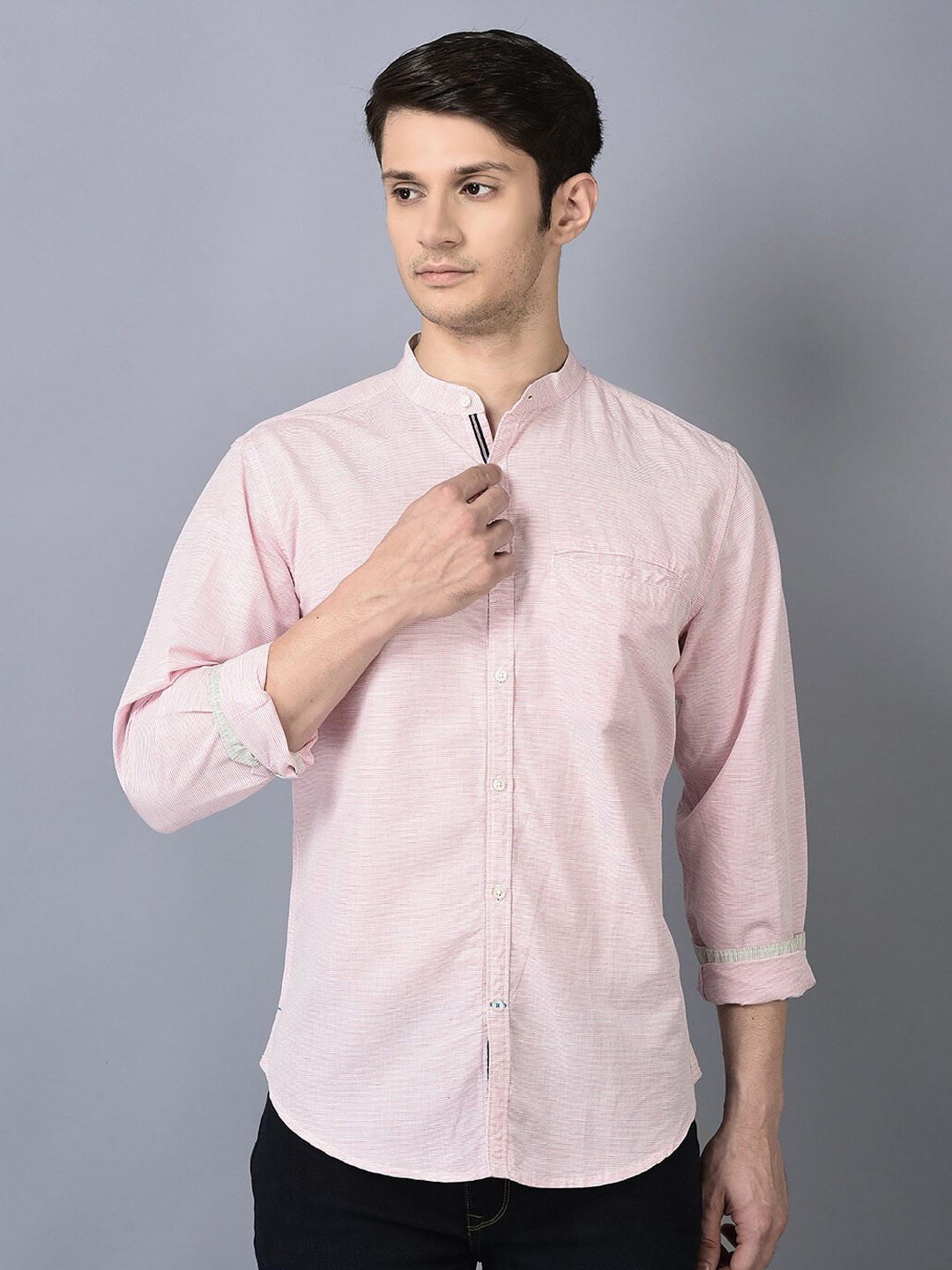 

CANOE Smart Horizontal Striped Pure Cotton Casual Shirt, Pink