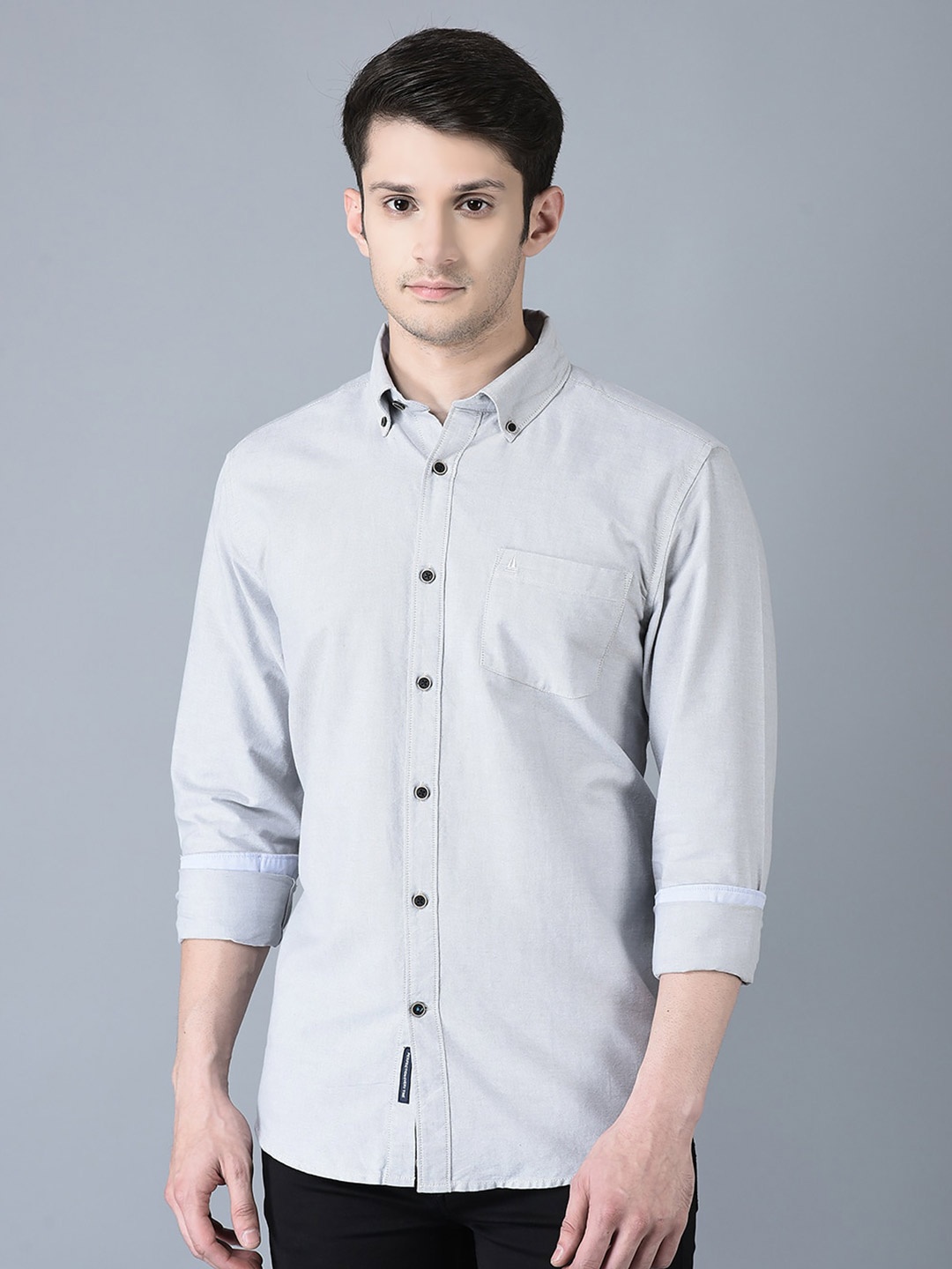 

CANOE Smart Spread Collar Pure Cotton Casual Shirt, Grey