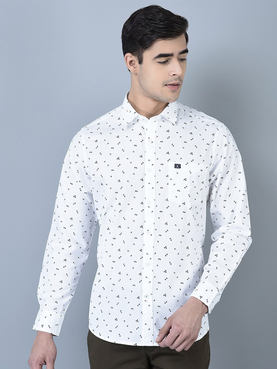 

CANOE Smart Micro Ditsy Printed Pure Cotton Casual Shirt, White