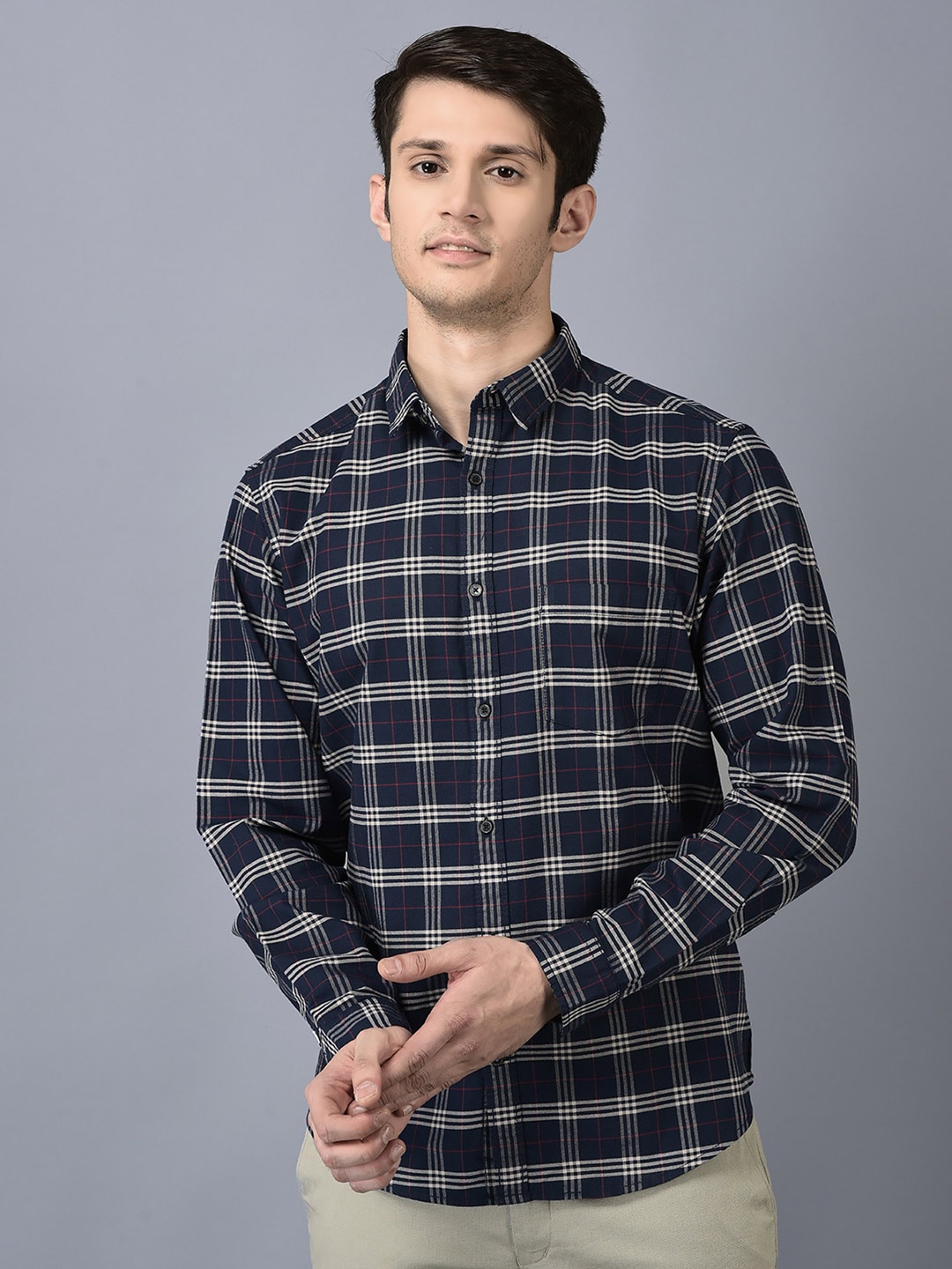 

CANOE Smart Tartan Checked Pure Cotton Casual Shirt, Navy blue