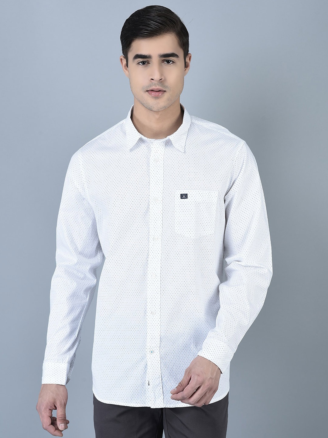 

CANOE Smart Micro Ditsy Printed Pure Cotton Casual Shirt, White