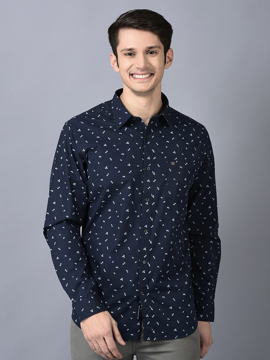 

CANOE Smart Micro Ditsy Printed Pure Cotton Casual Shirt, Navy blue