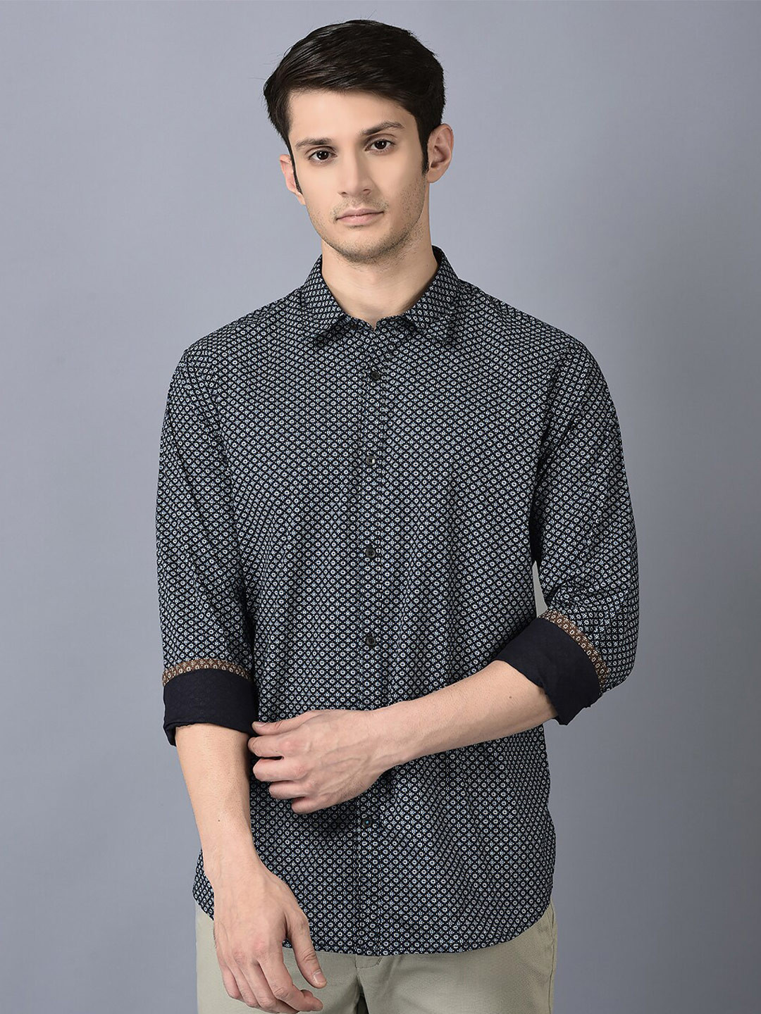 

CANOE Smart Micro Ditsy Printed Pure Cotton Casual Shirt, Navy blue