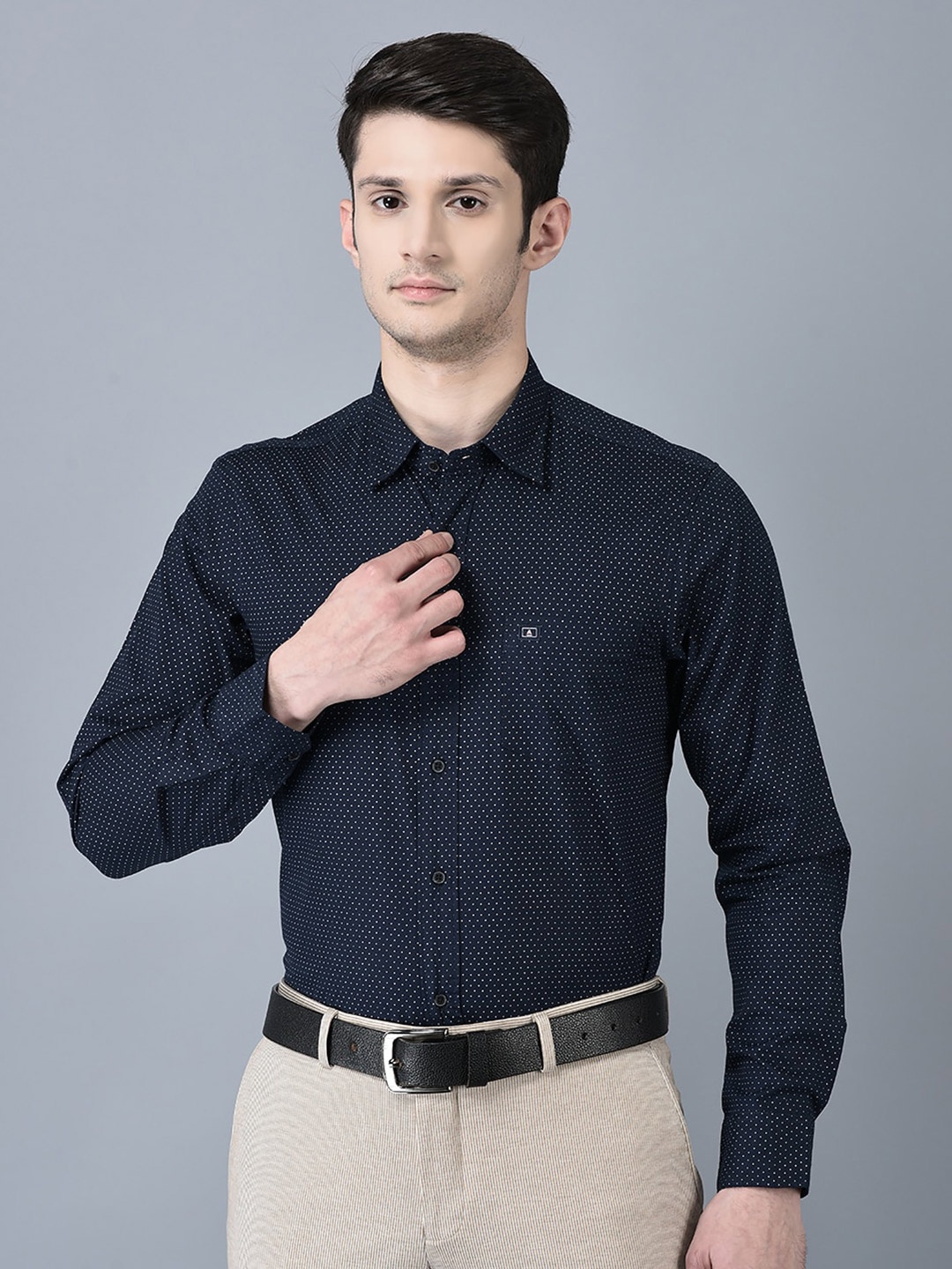 

CANOE Smart Micro Ditsy Printed Pure Cotton Formal Shirt, Navy blue