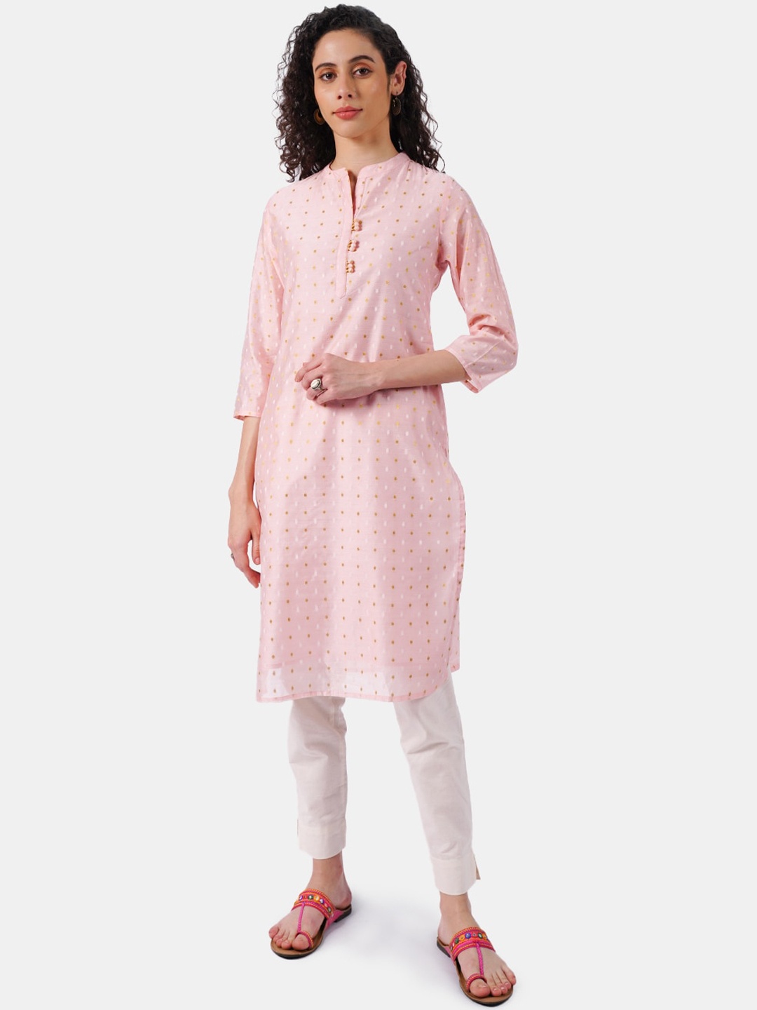

Rmya Abstract Woven Design Straight Kurta, Pink