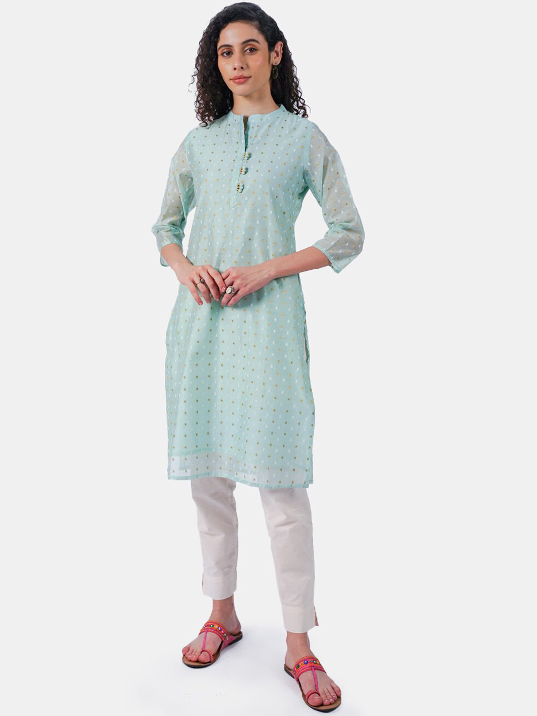 

Rmya Abstract Printed Mandarin Collar Kurta, Blue