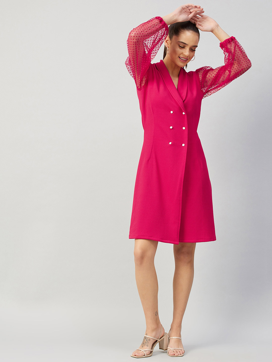 

POSHBERY V-Neck Lace Dress, Fuchsia