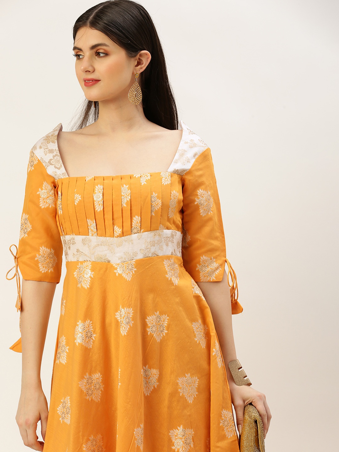 

Ethnovog Ethnic Motifs Print Jacquard Maxi Dress, Mustard
