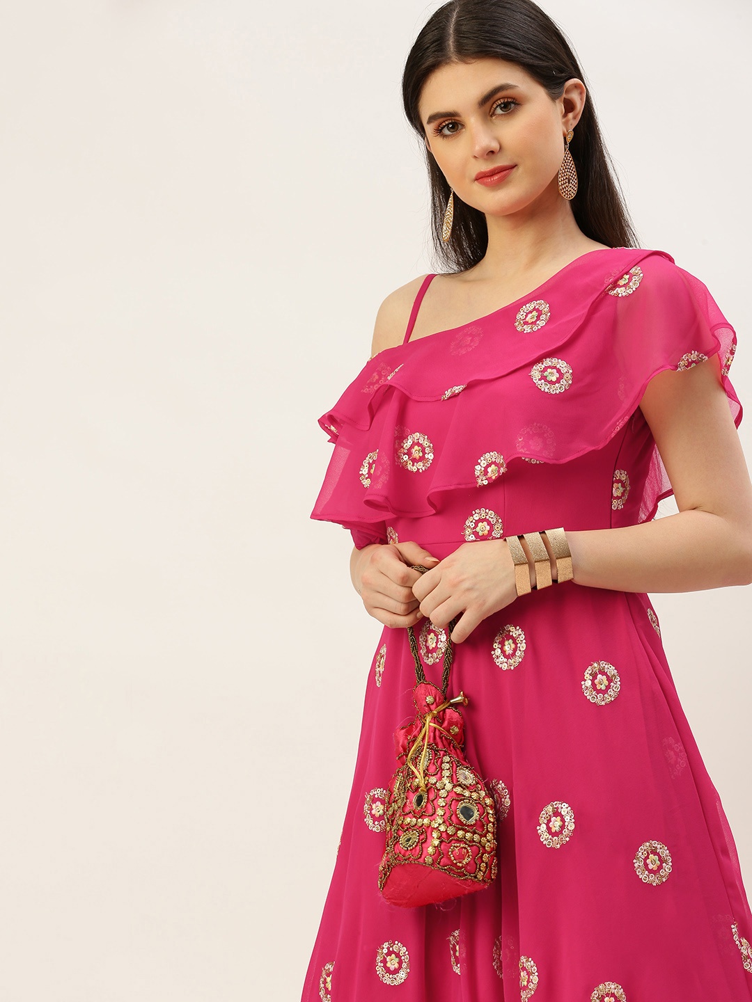 Ethnovog Sequins Embellished Gown, Pink