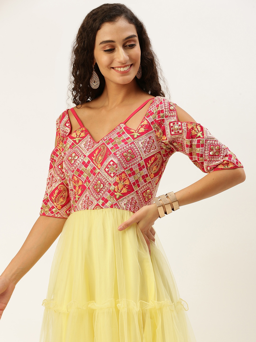 

Ethnovog Embroidered Gown, Yellow