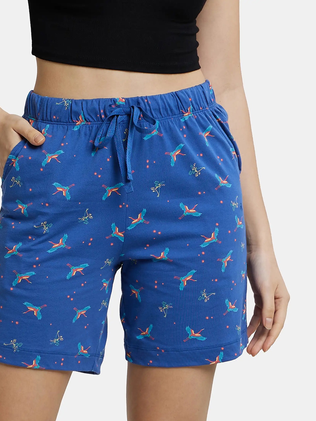Jockey Printed Super Combed Cotton Relaxed Fit Shorts-RX65, Navy blue
