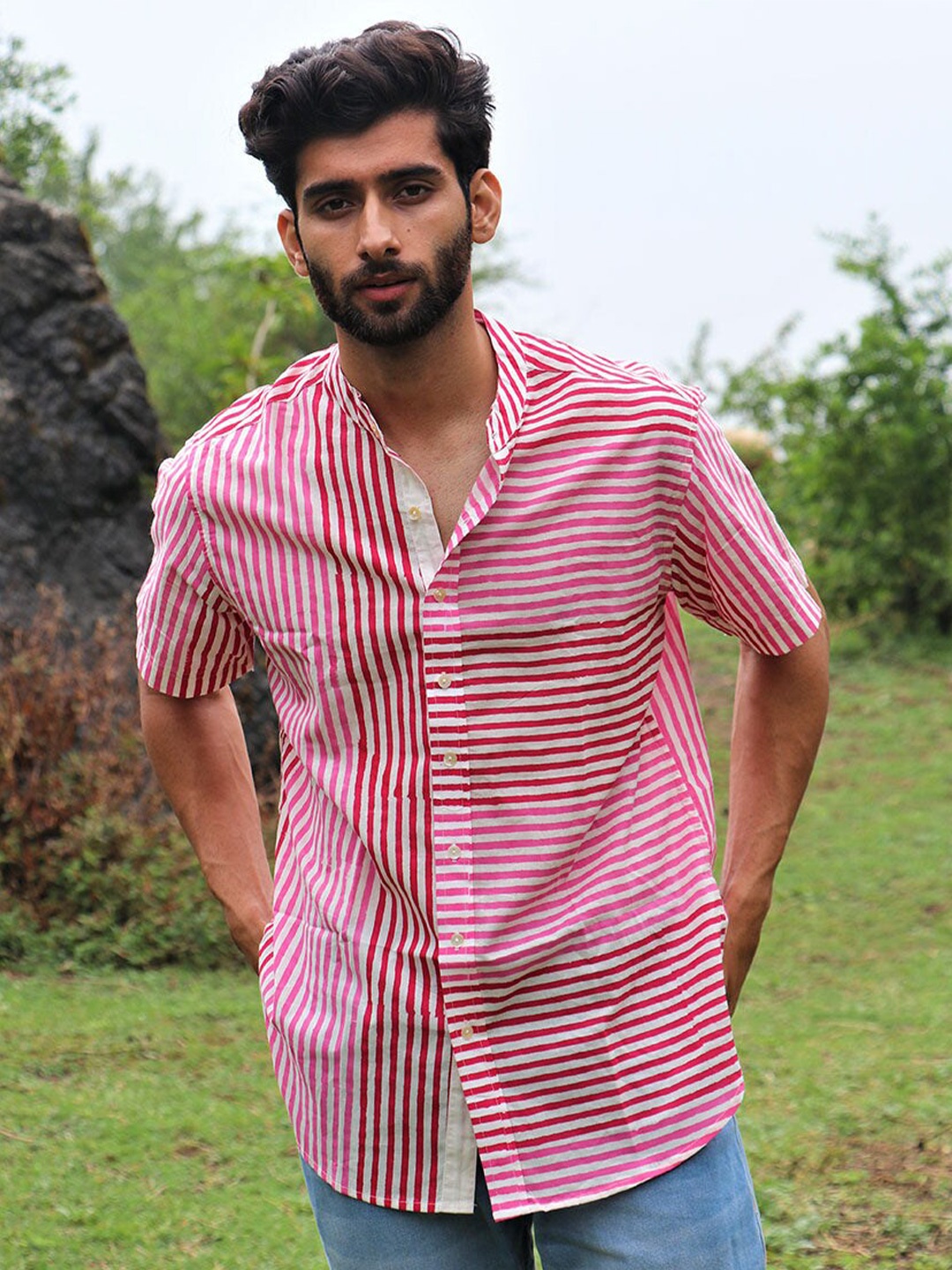 

Chidiyaa Striped Cotton Casual Shirt, Pink