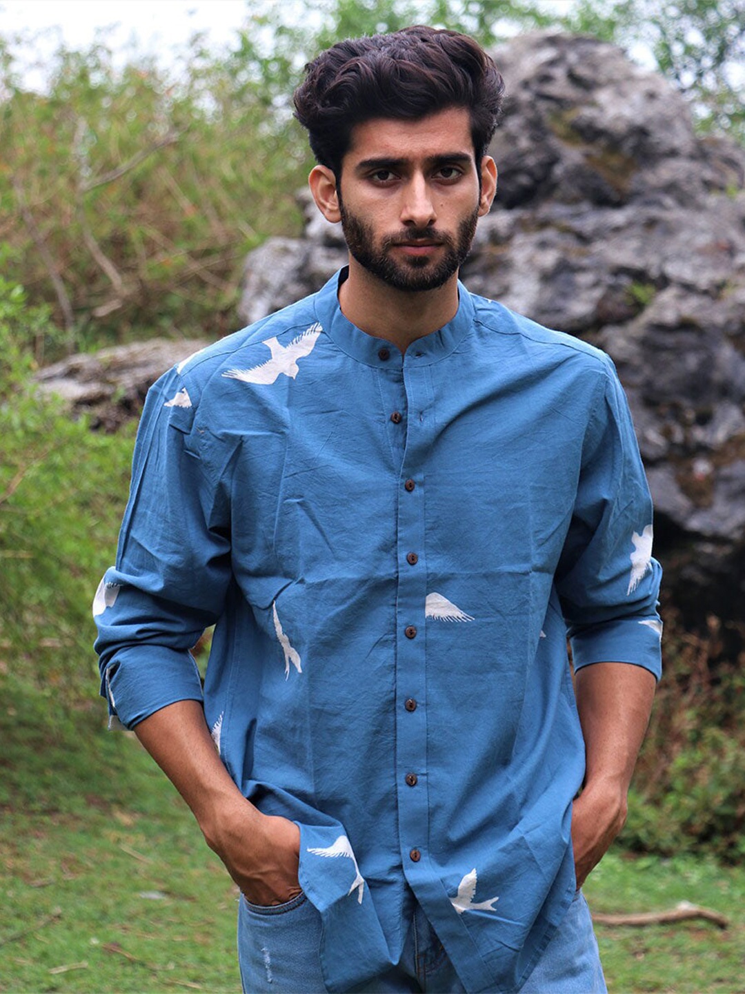 

Chidiyaa Graphic Printed Cotton Casual Shirt, Blue