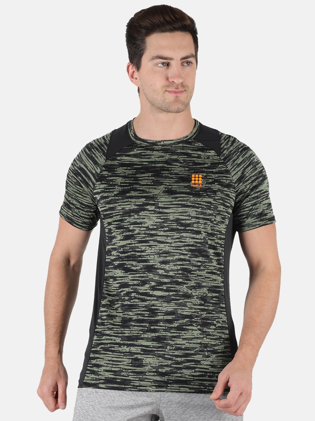 

rock.it Abstract Printed Raglan Sleeves T-shirt, Olive