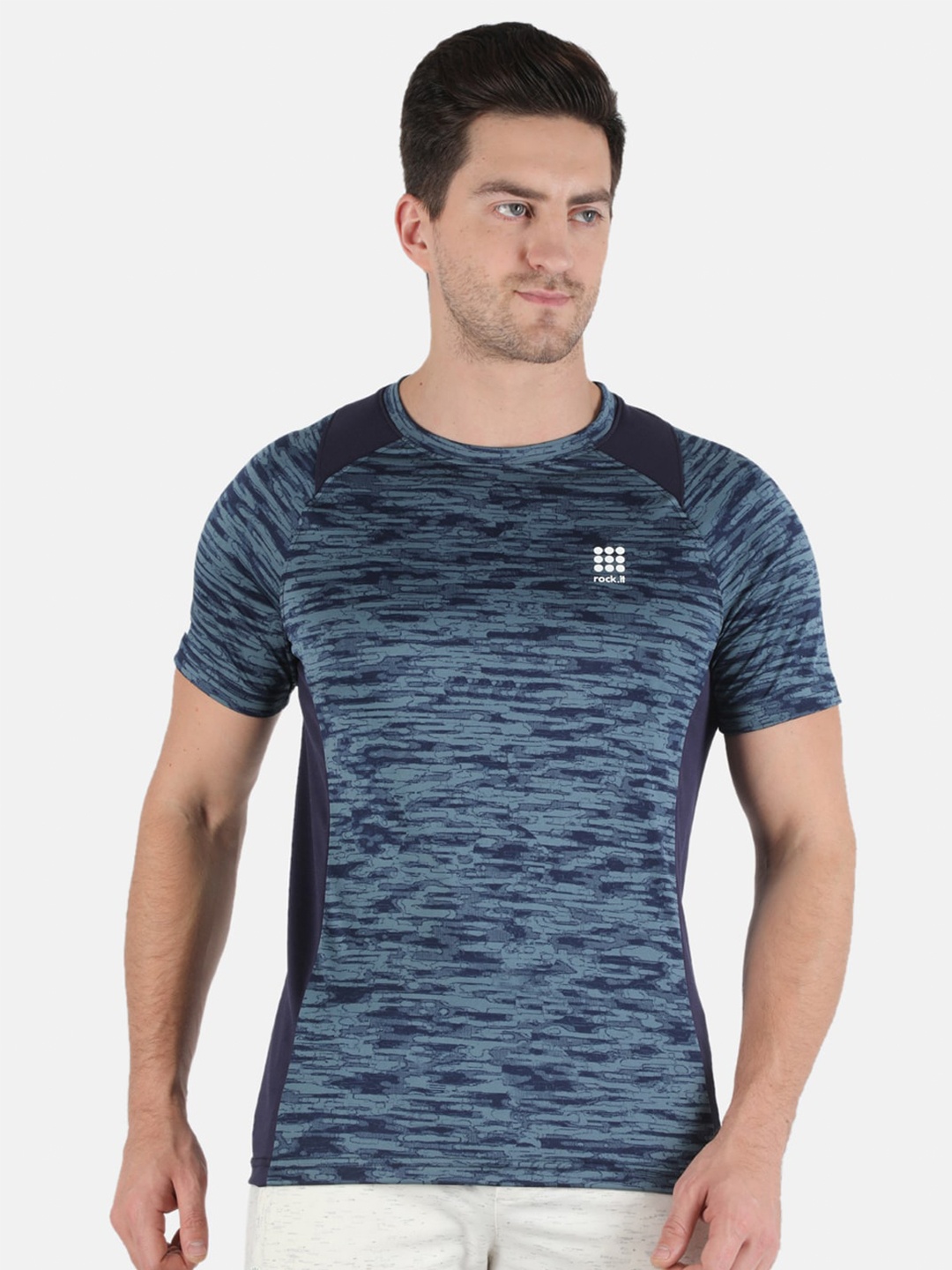 

rock.it Abstract Printed Round Neck Sports T-shirt, Navy blue