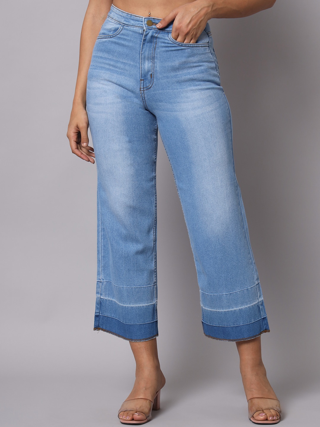 

GUTI Women Flared High-Rise Light Fade Stretchable Cotton Jeans, Blue