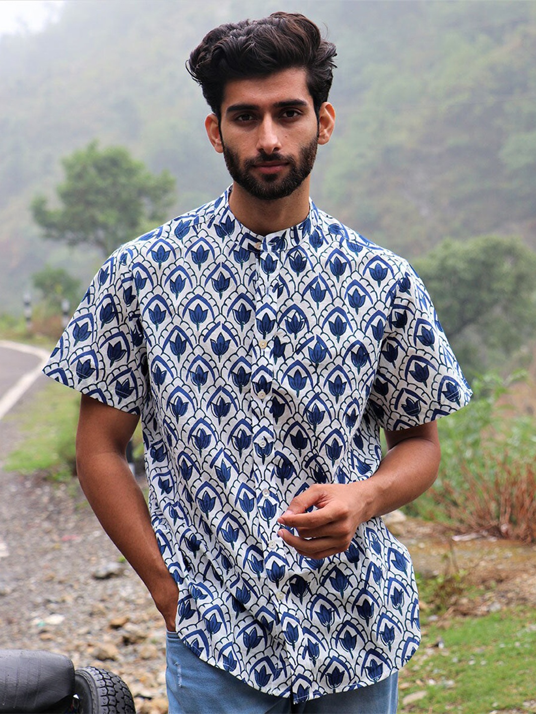 

Chidiyaa Ethnic Motifs Printed Cotton Casual Shirt, White