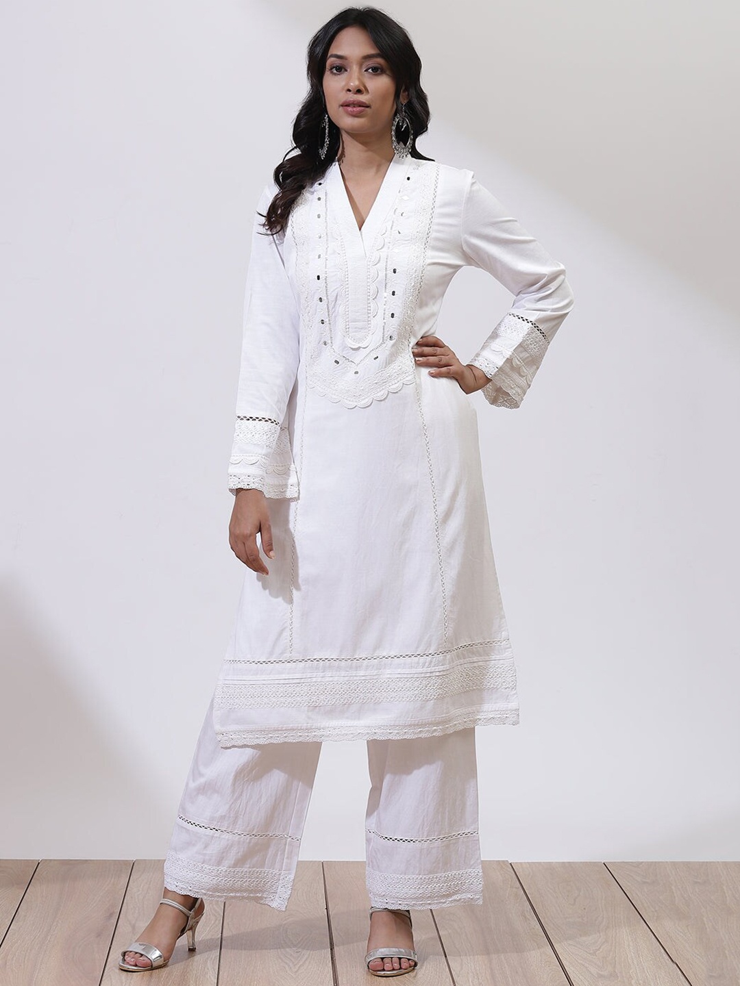 

Lakshita Embroidered Mirror Work Kurta with Trousers, White
