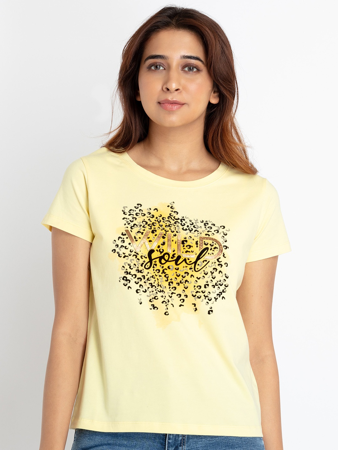 

Status Quo Round Neck Graphic Printed T-shirt, Yellow