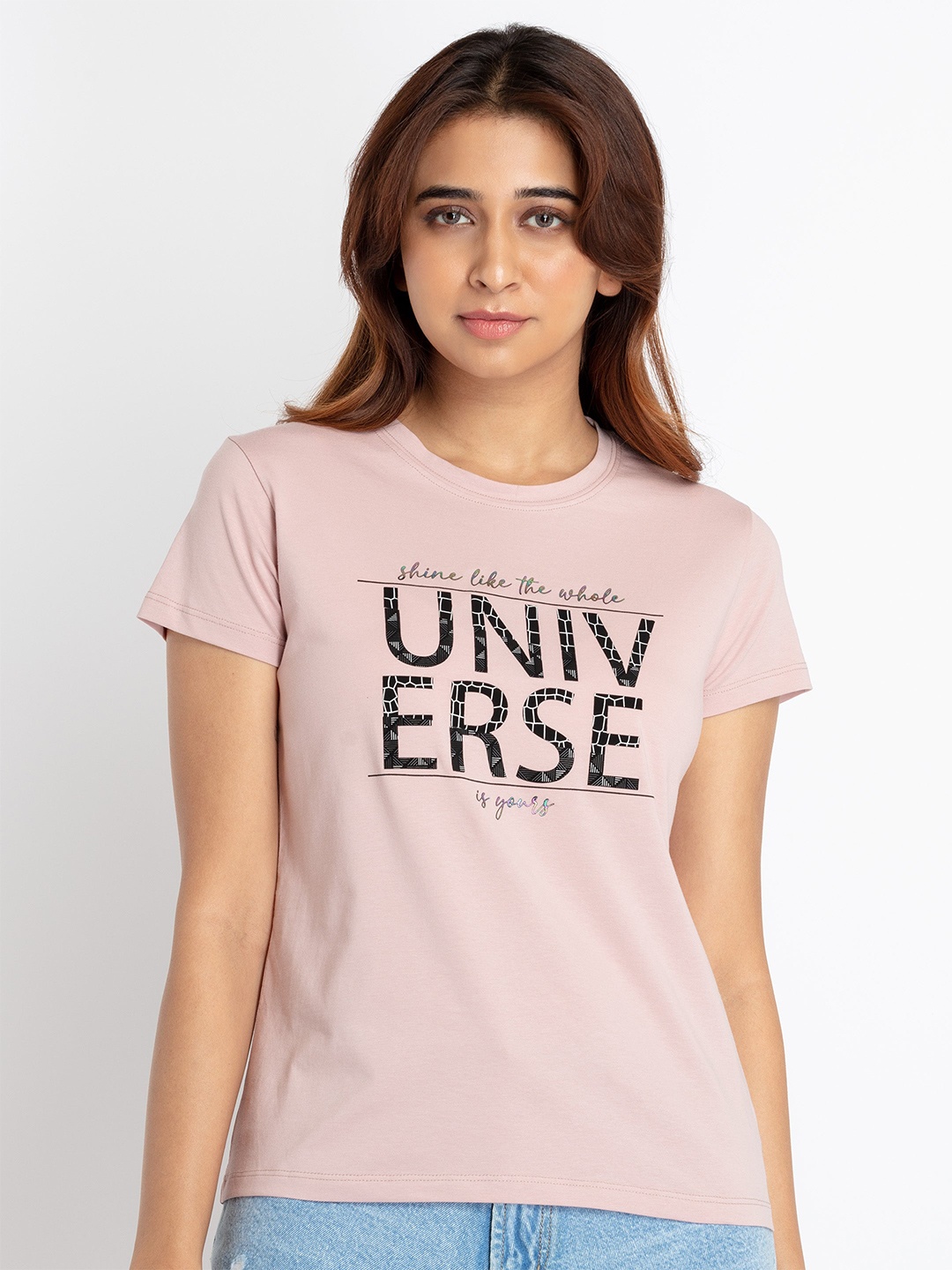 

Status Quo Women Cotton Typography Printed T-shirt, Pink