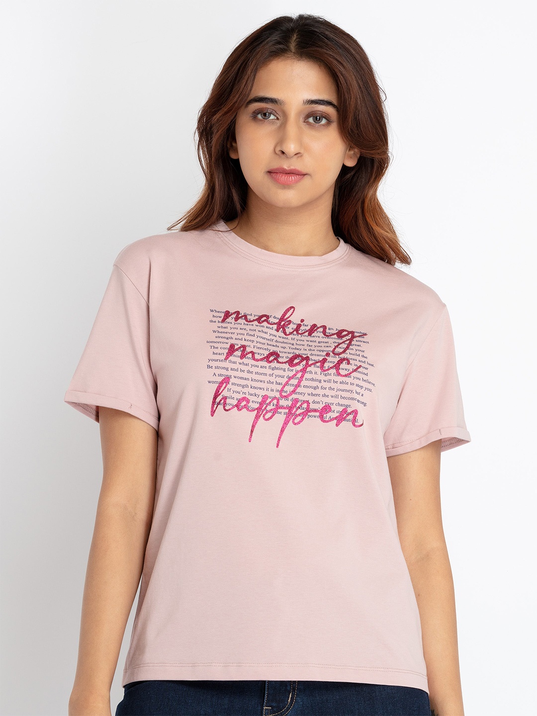 

Status Quo Cotton Typography Printed T-shirt, Peach